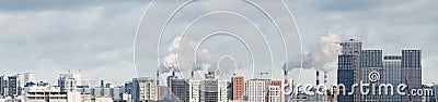 Cityscape smoking plant chimneys, urban landscape, large city skyline panorama Stock Photo