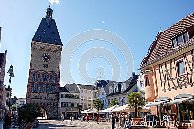 Cityscape of Speyer with its historical downtown and houses. People walking around. Editorial Stock Photo