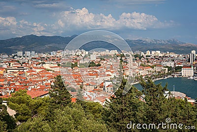 Cityscape of Split on the Adriatic coastline from Marjan hill, Dalmatia, Croatia. Stock Photo