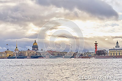 Cityscape of St. Petersburg, Russia. View of Palace Bridge,Neva river and other sights. Stock Photo