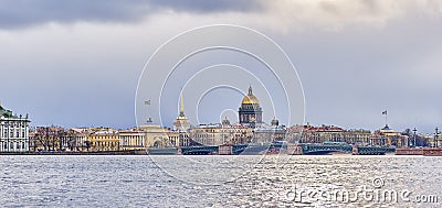 Cityscape of St. Petersburg, Russia. View of Palace Bridge,Neva river and other sights. Stock Photo
