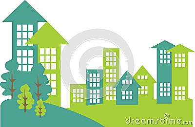 Cityscape and suburban area with buildings Vector Illustration