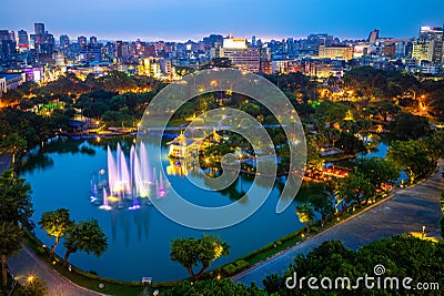 Cityscape of Taichung and zhongshan park at night Stock Photo