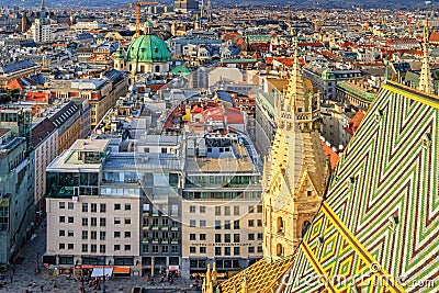 Cityscape - top view of the city of Vienna from the south tower of St. Stephen`s Cathedral Editorial Stock Photo