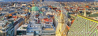 Cityscape - top view of the city of Vienna from the south tower of St. Stephen`s Cathedral Editorial Stock Photo
