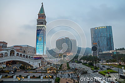 Cityscape at The Venetian area in Macau with foggy environment Editorial Stock Photo