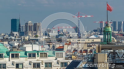 Cityscape view on the beautiful buildings timelapse from gallery lafayette terrace in Paris Stock Photo