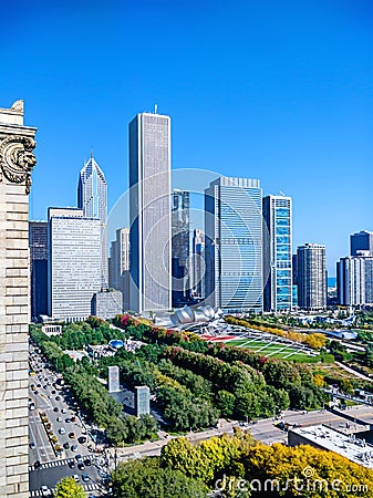 Chicago`s New Eastside with views of public parks and attractions. Urban cityscape. Editorial Stock Photo