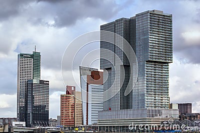 Cityscape - view of the city embankment and skyscrapers district Feijenoord city of Rotterdam Editorial Stock Photo