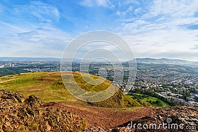 Cityscape view of Edinburgh from Arthur`s Seat, Scotland, United Stock Photo