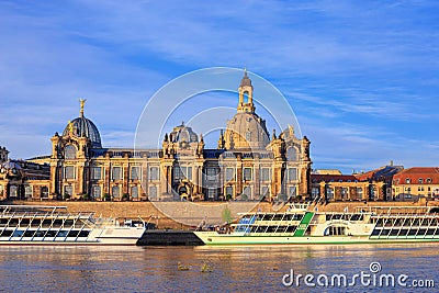 Cityscape - view of the facade of the Dresden Academy of Fine Arts on the Bruhl`s Terrace on the banks of the Elbe Stock Photo