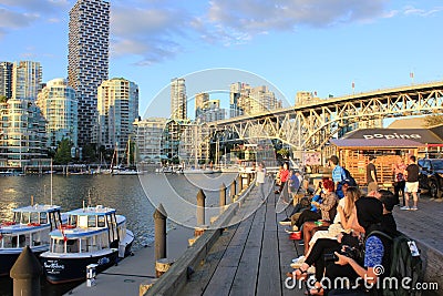 Cityscape view of False Creek in downtown Vancouver in sunset light, Vancouver, Canada Editorial Stock Photo