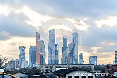 Cityscape view - modern skyscrapers and slum buildings together Editorial Stock Photo