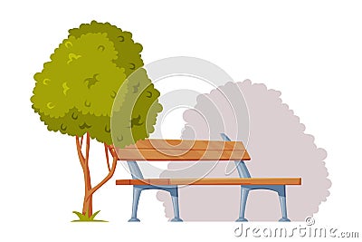 Cityscape View with Park Bench and Tree Vector Illustration Vector Illustration