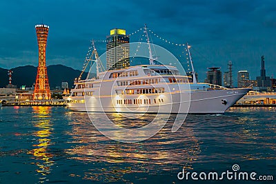 Cityscape view of Skyline and Port of Kobe with modern yacht Editorial Stock Photo