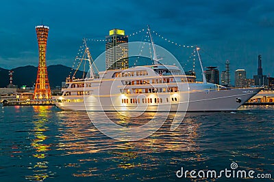 Cityscape view of Skyline and Port of Kobe with modern yacht Editorial Stock Photo