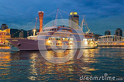 Cityscape view of Skyline and Port of Kobe with modern yacht Editorial Stock Photo