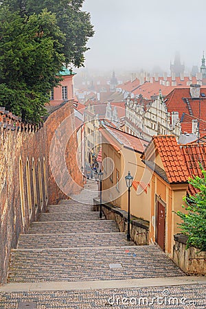 Cityscape - view of the stairway leading to the Prague Castle in the Castle District of Prague Stock Photo