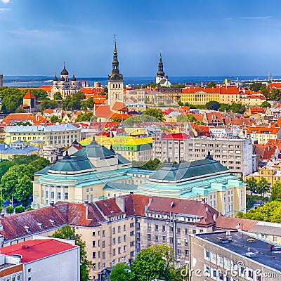 Cityscape View of Tallinn City on Toompea Hill in Estonia. Shot Stock Photo