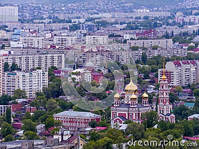 Cityscape, view from the top. An Orthodox Church. The City Of Saratov, Russia. Spring, the month of may Editorial Stock Photo