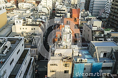 Cityscape viewed from above in Asakusa, Tokyo, Japan Editorial Stock Photo