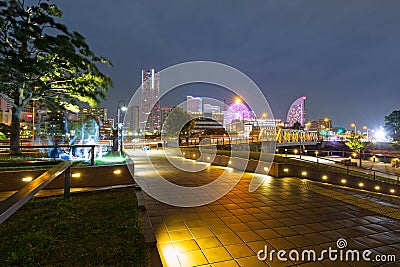 Cityscape of Yokohama city at night Stock Photo