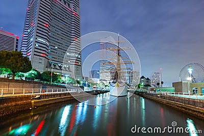 Cityscape of Yokohama city at night Stock Photo