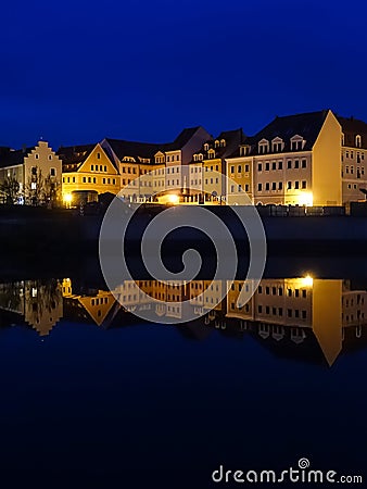 Cityscape of Zgorzelec, Poland, at Blue Hour Stock Photo