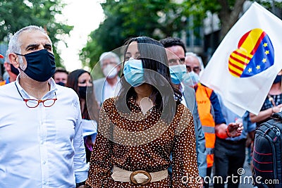 Ciudadanos party leader InÃ©s Arrimadas looking ahead and smiling in a close up as she demonstrates against pardons granted Ã¬ to Editorial Stock Photo