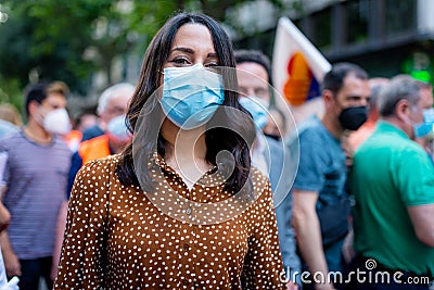 Ciudadanos party leader InÃ©s Arrimadas looking ahead and smiling in a close up as she demonstrates against pardons granted Ã¬ to Editorial Stock Photo