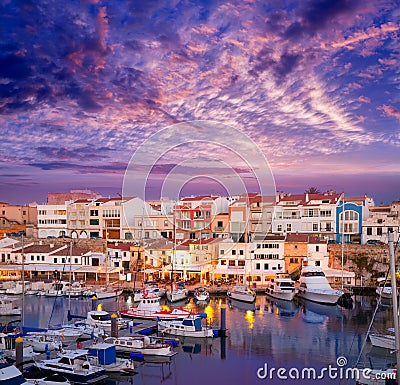Ciutadella Menorca marina Port sunset with boats Stock Photo
