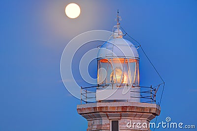 Ciutadella Menorca Punta Nati lighthouse moon shine Stock Photo