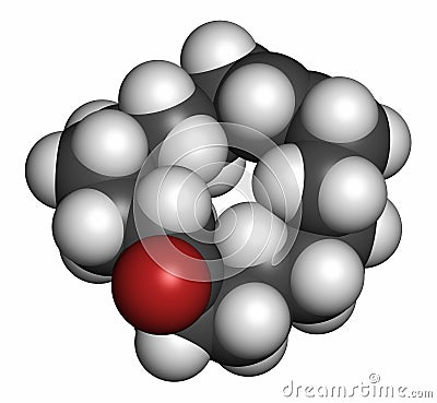 Civetone civet cat pheromone molecule, 3D rendering. Used in perfume. Atoms are represented as spheres with conventional color Stock Photo