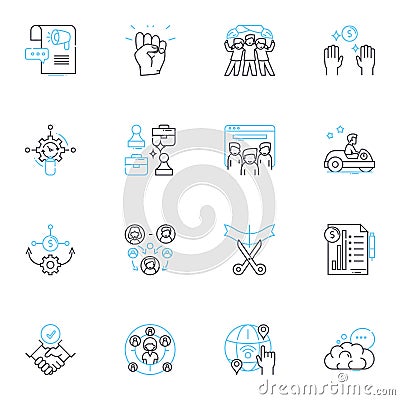Civic association linear icons set. Community, Advocacy, Participation, Membership, Involvement, Activities, Governance Vector Illustration