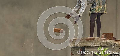 Civil Construction Worker or the Mason in India Stock Photo