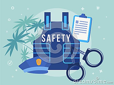 Civil Security Promotion Police Equipment Design Vector Illustration