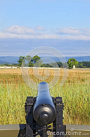 Civil War Cannon Aimed at Battlefield Gettysburg Pennsylvania Stock Photo