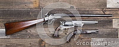 Civil War Era Rifle and Pistols. Stock Photo