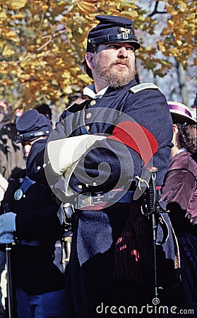 Civil War reenactors portraying an Union Officer. Editorial Stock Photo