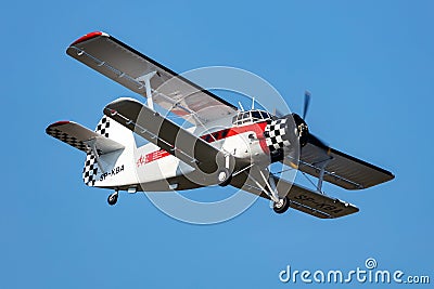 Civilian small plane. Aeroclub and private aircraft. Civil and general aviation. Sunset and night show. Airshow display. Editorial Stock Photo