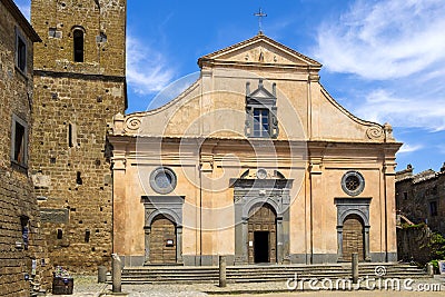 Civita di Bagnoregio, Italy - Chiesa di San Donato church at the main square of the historic town of Civita di Bagnoregio Editorial Stock Photo