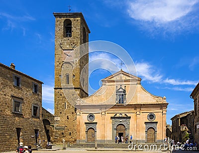Civita di Bagnoregio, Italy - Chiesa di San Donato church at the main square of the historic town of Civita di Bagnoregio Editorial Stock Photo