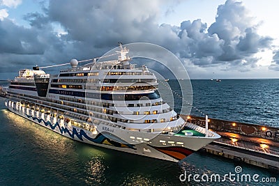 Aida Sol AIDAsol Cruise Ship at the Port of Civitavecchia/ Rome Cruise Port in Italy. Editorial Stock Photo