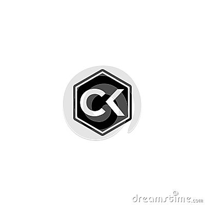 CK and KC C or K Initial Letters Hexagon Shape Mogogram Logo Design Vector Illustration