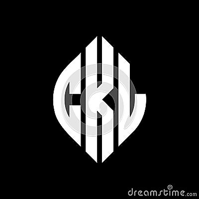 CKL circle letter logo design with circle and ellipse shape. CKL ellipse letters with typographic style. The three initials form a Vector Illustration