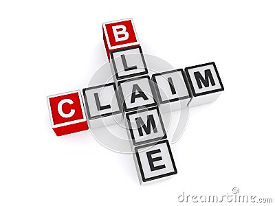 Claim blame word blocks on white Stock Photo