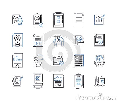 claim line icons collection. Assert, Demand, Declare, Proclaim, Announce, Affirm, Maintain vector and linear Vector Illustration