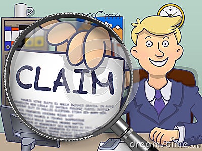Claim through Magnifying Glass. Doodle Concept. Stock Photo