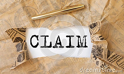 Claim word on paper, lawsuit concept Stock Photo