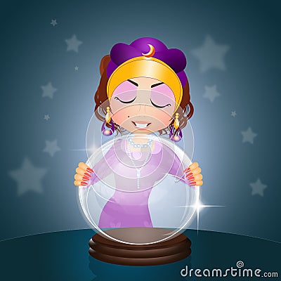 Clairvoyant with crystal ball Stock Photo